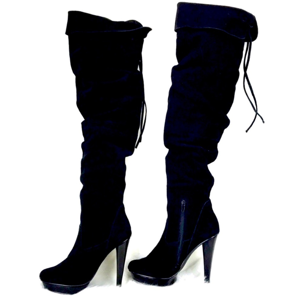 Steve Madden Xennon 🖤 Over The Knee Gen. Suede W6 Platform Boots With Ties